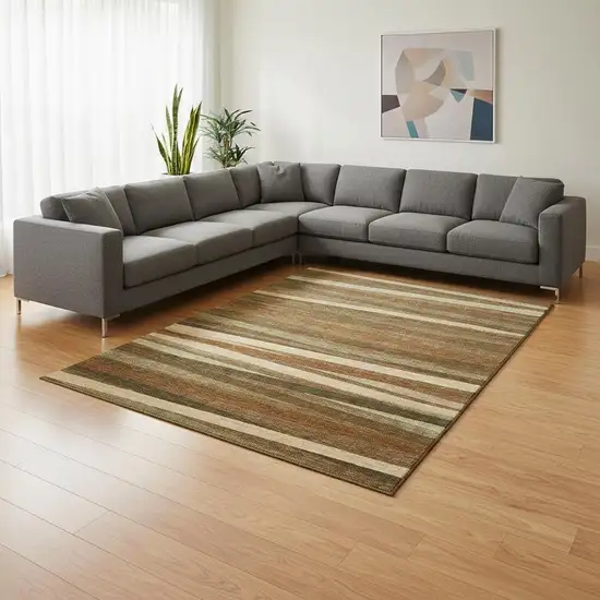 Rust Brown And Copper Striped Washable Area Rug With UV Protection Photo 2