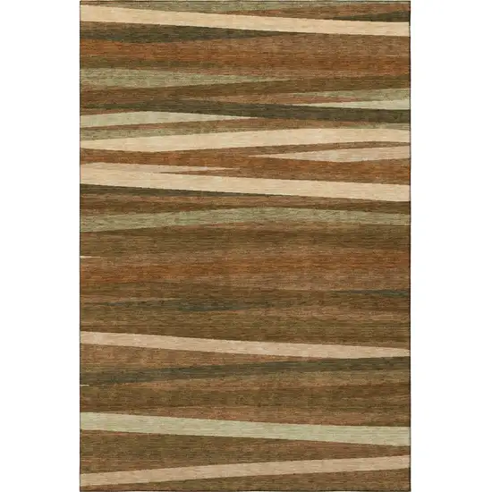 Rust Brown And Copper Striped Washable Area Rug With UV Protection Photo 2