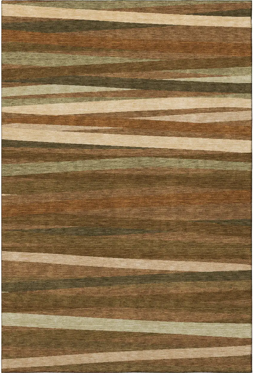 Rust Brown And Copper Striped Washable Area Rug With UV Protection Photo 2
