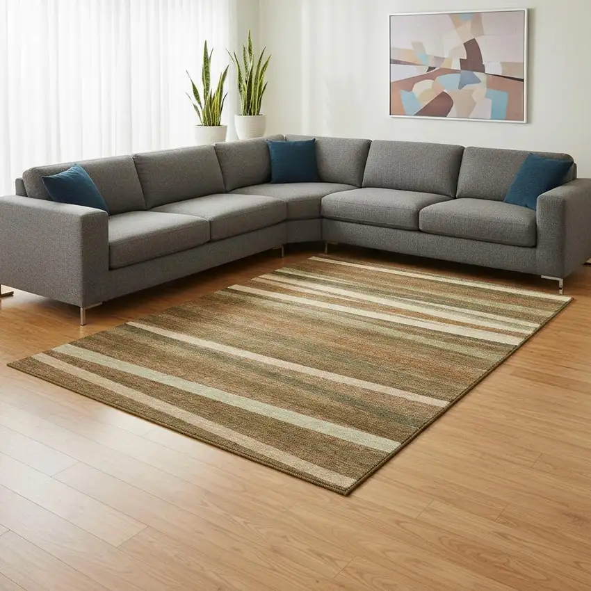 Rust Brown And Copper Striped Washable Area Rug With UV Protection Photo 2