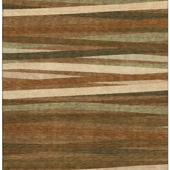 Rust Brown And Copper Striped Washable Area Rug With UV Protection Photo 2