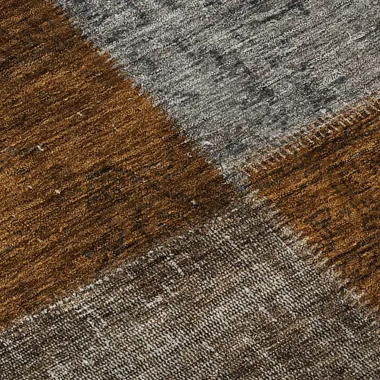 Rust Brown And Gray Patchwork Washable Area Rug With UV Protection Photo 9