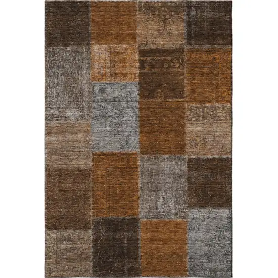 Rust Brown And Gray Patchwork Washable Area Rug With UV Protection Photo 2