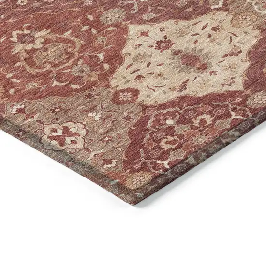 Rust Burgundy And Ivory Floral Medallion Washable Indoor Outdoor Area Rug Photo 6