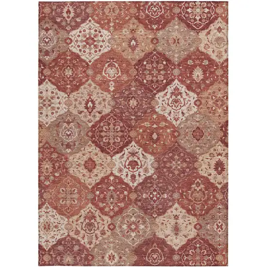 Rust Burgundy And Ivory Floral Medallion Washable Indoor Outdoor Area Rug Photo 4