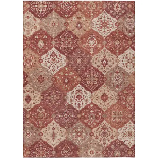 Rust Burgundy And Ivory Floral Medallion Washable Indoor Outdoor Area Rug Photo 2