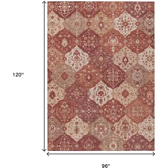Rust Burgundy And Ivory Floral Medallion Washable Indoor Outdoor Area Rug Photo 3