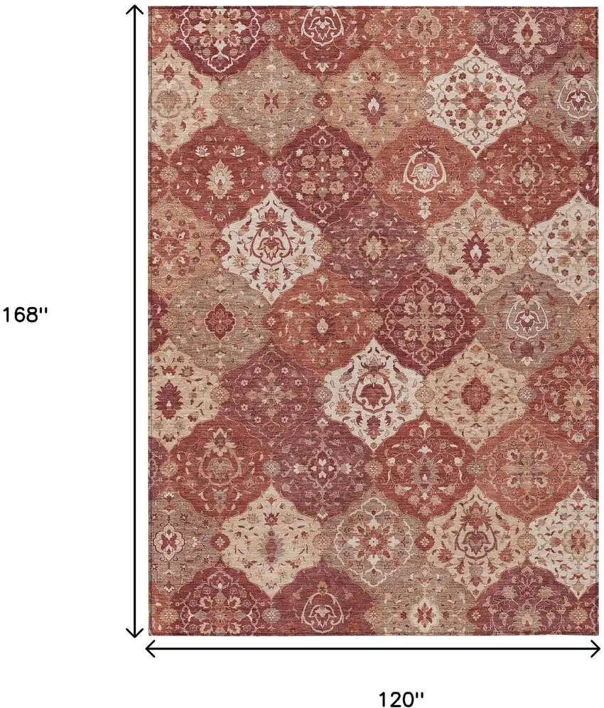 Rust Burgundy And Ivory Floral Medallion Washable Indoor Outdoor Area Rug Photo 3