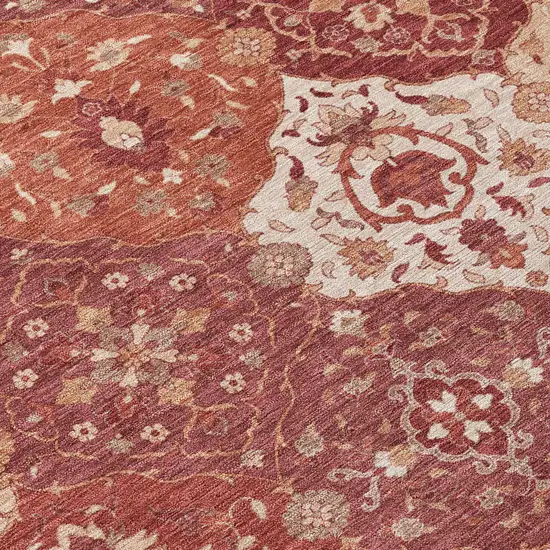 Rust Burgundy And Ivory Floral Medallion Washable Indoor Outdoor Area Rug Photo 6