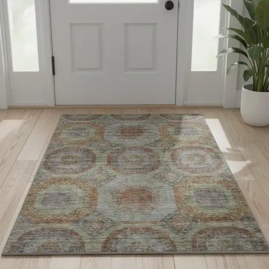 Rust Charcoal And Beige Geometric Washable Area Rug With UV Protection Photo 2