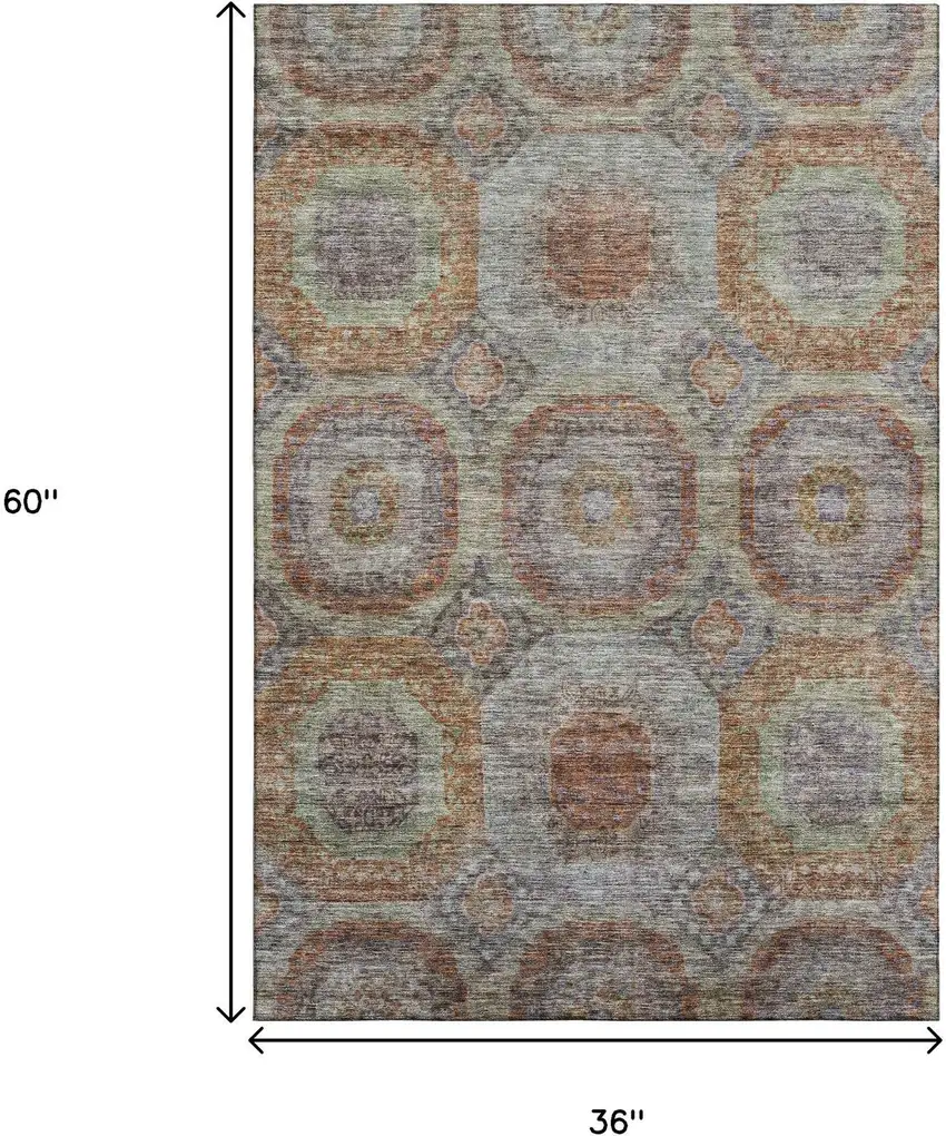 Rust Charcoal And Beige Geometric Washable Area Rug With UV Protection Photo 3