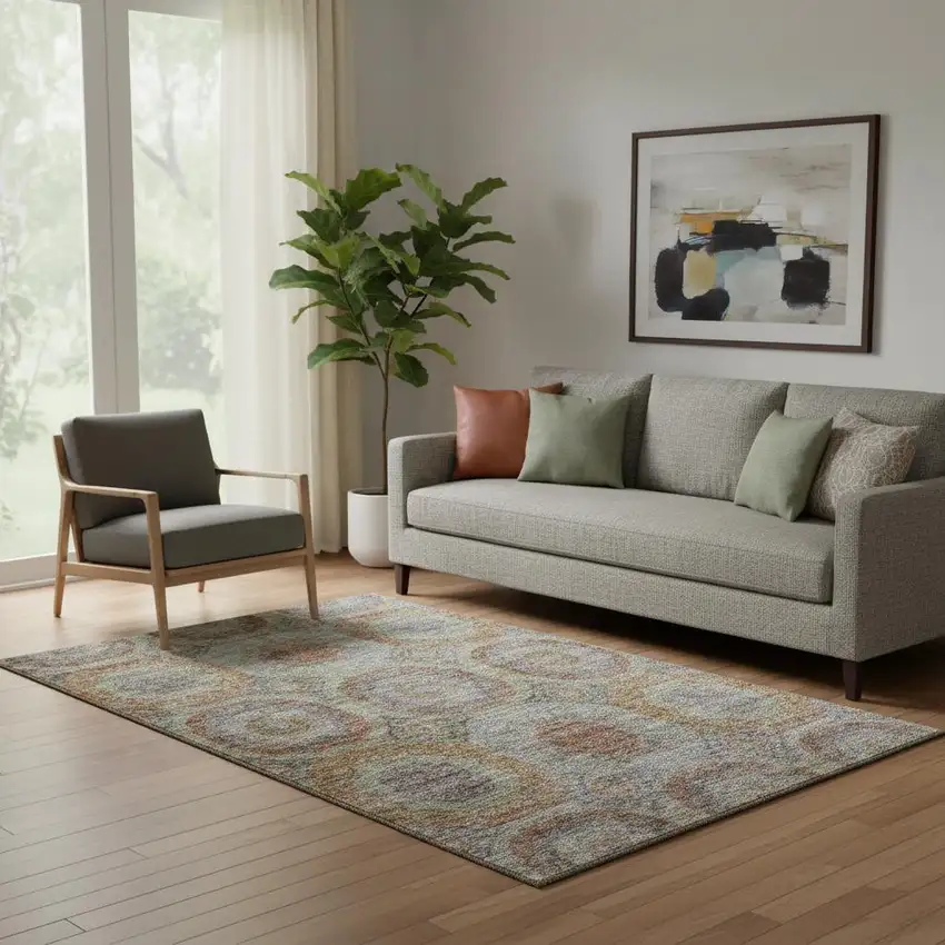 Rust Charcoal And Beige Geometric Washable Area Rug With UV Protection Photo 2