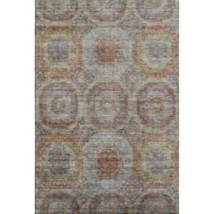 Photo of Rust Charcoal And Beige Geometric Washable Area Rug With UV Protection