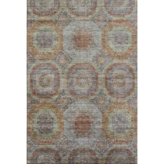 Rust Charcoal And Beige Geometric Washable Area Rug With UV Protection Photo 1