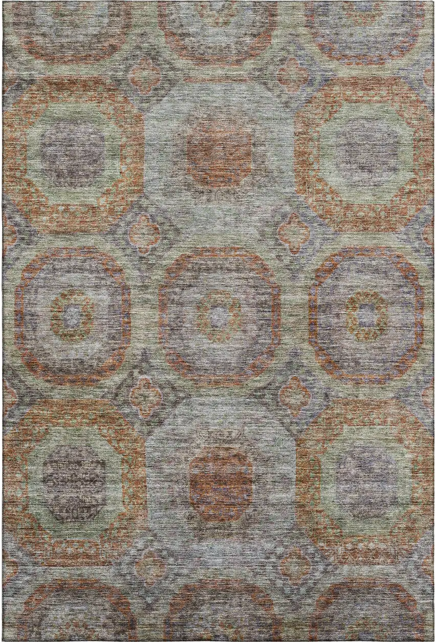 Rust Charcoal And Beige Geometric Washable Area Rug With UV Protection Photo 1