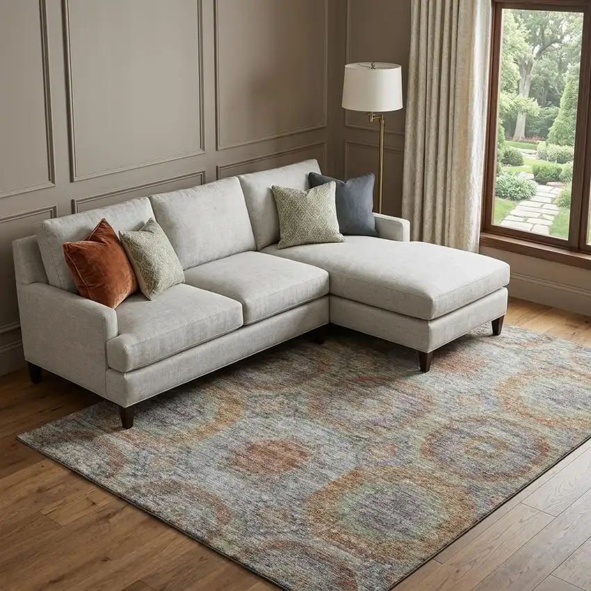 Rust Charcoal And Beige Geometric Washable Area Rug With UV Protection Photo 1