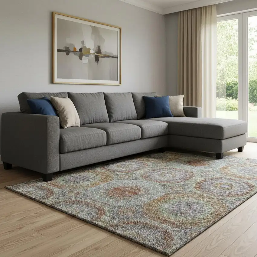 Rust Charcoal And Beige Geometric Washable Area Rug With UV Protection Photo 2