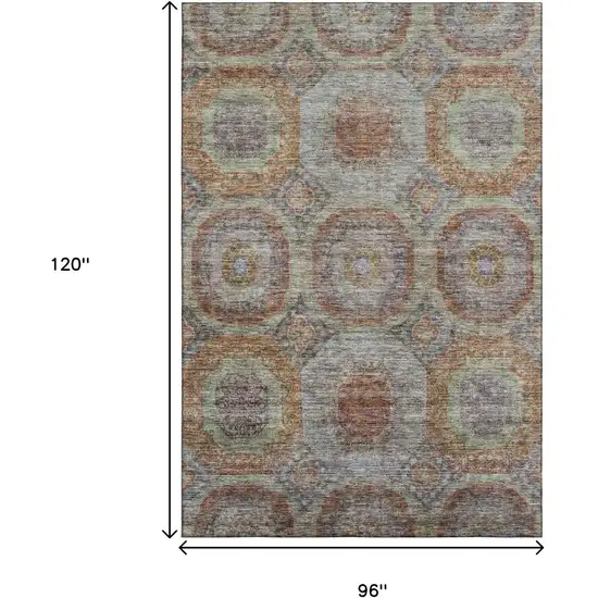 Rust Charcoal And Beige Geometric Washable Area Rug With UV Protection Photo 8