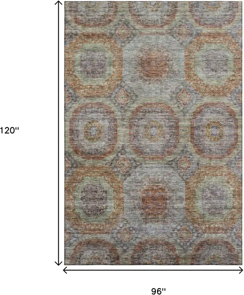 Rust Charcoal And Beige Geometric Washable Area Rug With UV Protection Photo 8