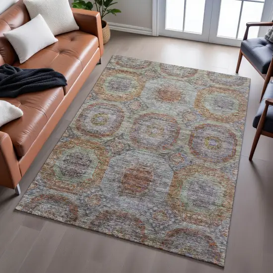 Rust Charcoal And Beige Geometric Washable Area Rug With UV Protection Photo 5