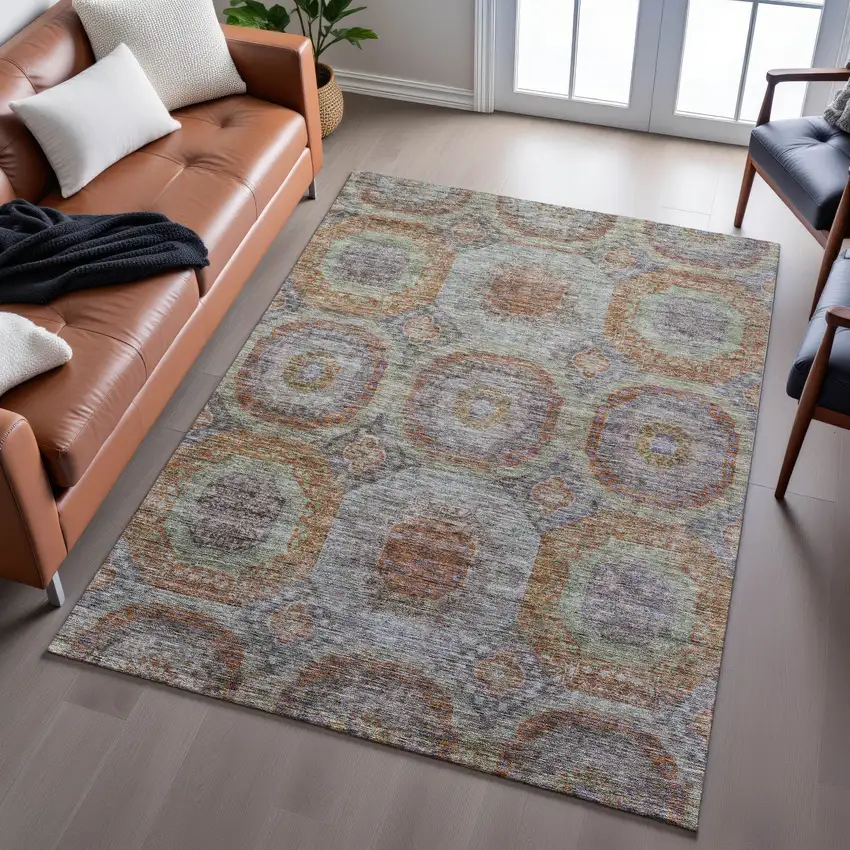 Rust Charcoal And Beige Geometric Washable Area Rug With UV Protection Photo 5
