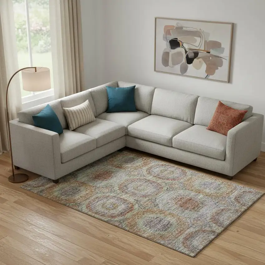 Rust Charcoal And Beige Geometric Washable Area Rug With UV Protection Photo 2