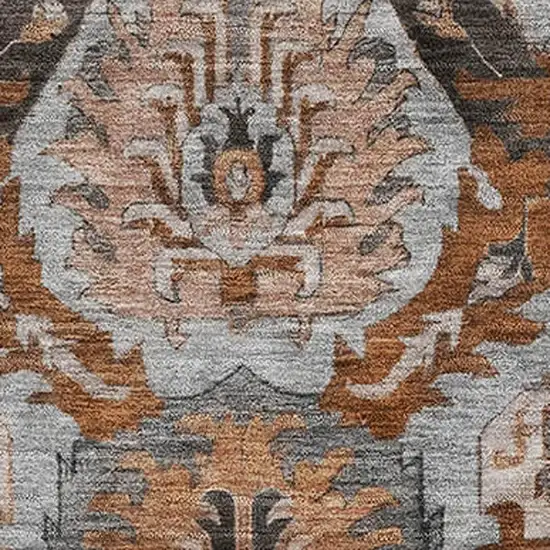 Rust Charcoal And Beige Ikat Washable Area Rug With UV Protection Photo 3