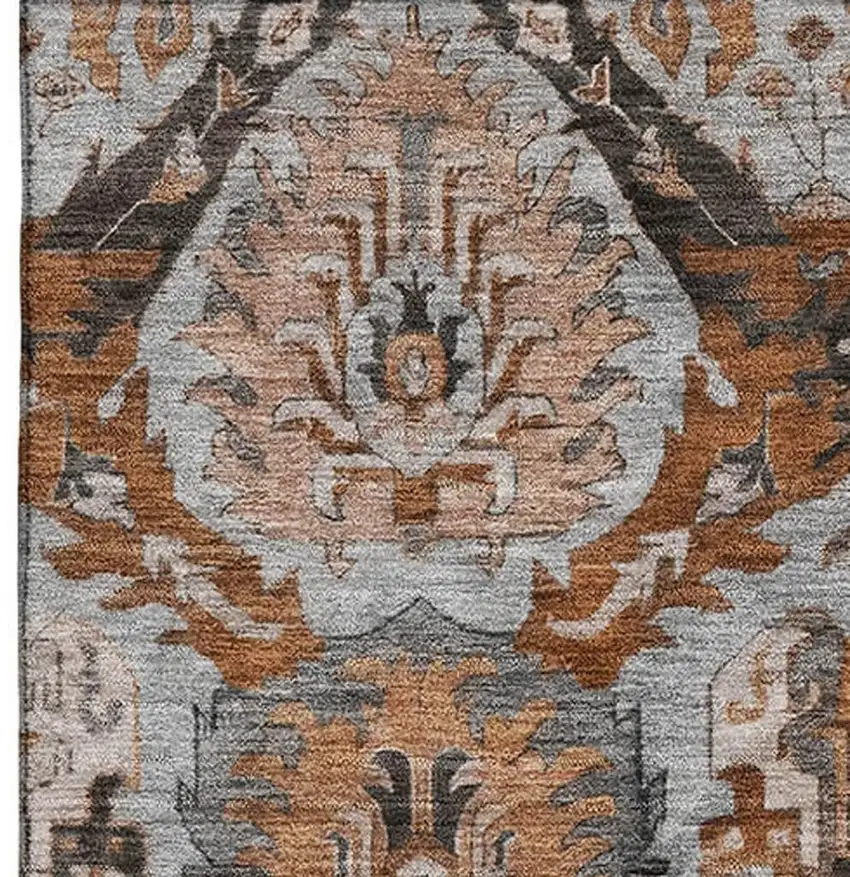 Rust Charcoal And Beige Ikat Washable Area Rug With UV Protection Photo 4