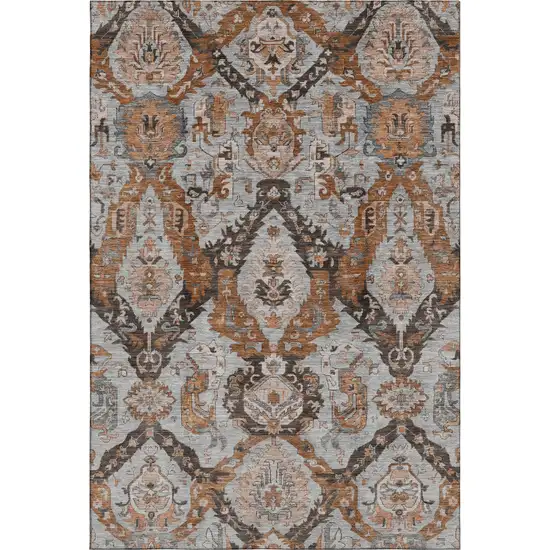 Rust Charcoal And Beige Ikat Washable Area Rug With UV Protection Photo 1