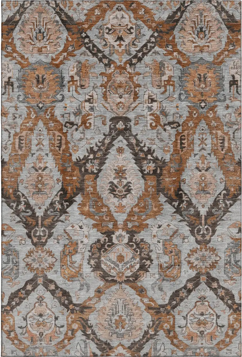 Rust Charcoal And Beige Ikat Washable Area Rug With UV Protection Photo 1