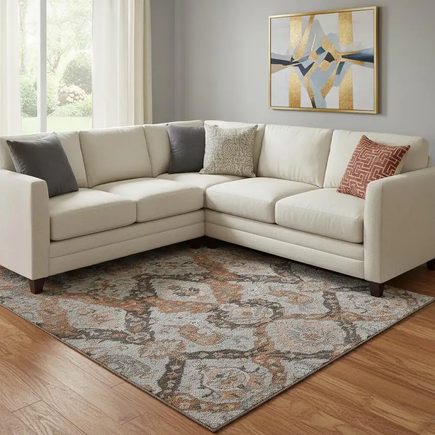 Rust Charcoal And Beige Ikat Washable Area Rug With UV Protection Photo 2