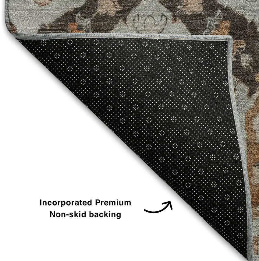 Rust Charcoal And Beige Ikat Washable Area Rug With UV Protection Photo 7