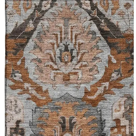 Rust Charcoal And Beige Ikat Washable Area Rug With UV Protection Photo 4
