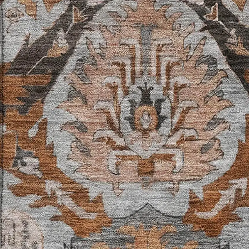 Rust Charcoal And Beige Ikat Washable Area Rug With UV Protection Photo 3