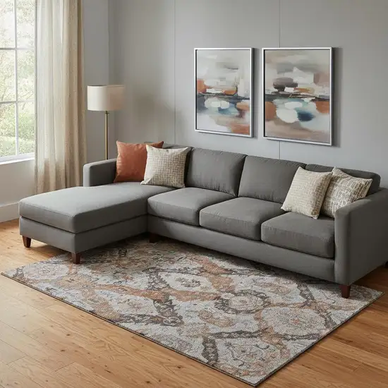 Rust Charcoal And Beige Ikat Washable Area Rug With UV Protection Photo 2