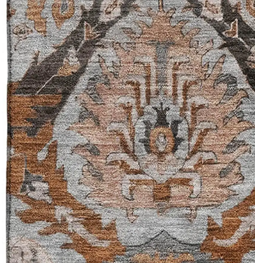 Rust Charcoal And Beige Ikat Washable Area Rug With UV Protection Photo 3