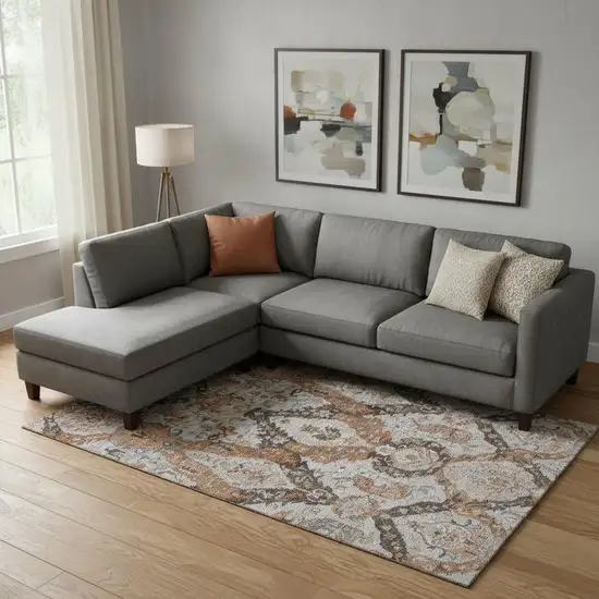 Rust Charcoal And Beige Ikat Washable Area Rug With UV Protection Photo 2