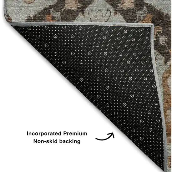 Rust Charcoal And Beige Ikat Washable Area Rug With UV Protection Photo 7