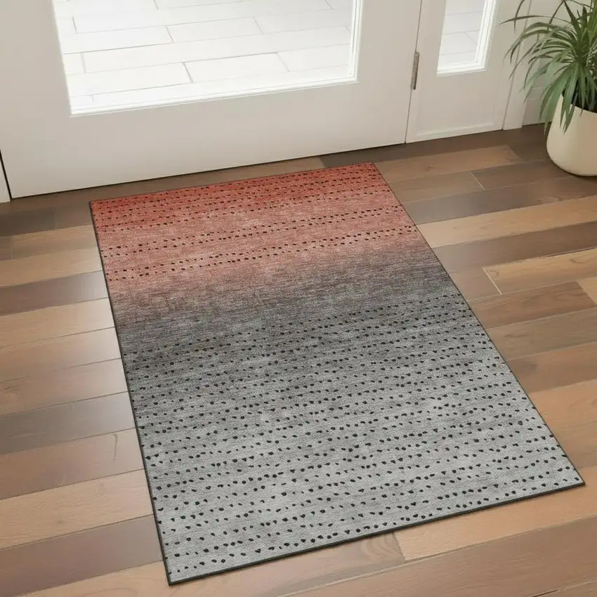 Rust Charcoal And Gray Abstract Washable Area Rug With UV Protection Photo 2