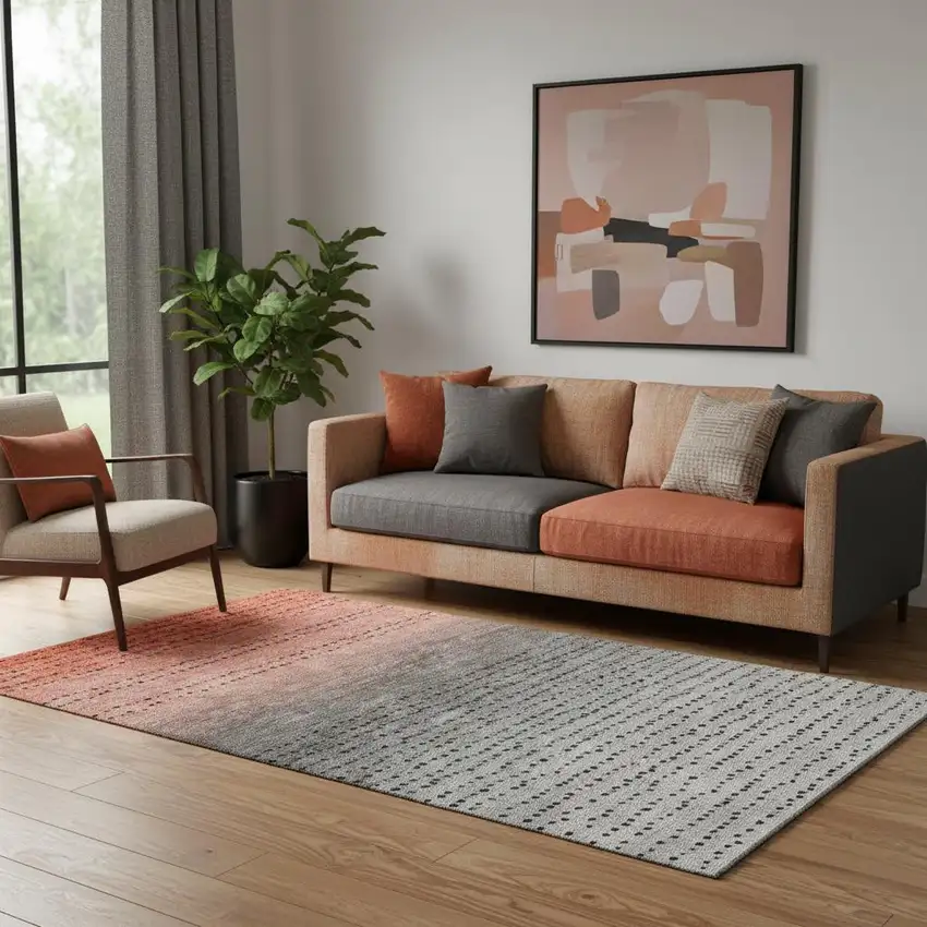 Rust Charcoal And Gray Abstract Washable Area Rug With UV Protection Photo 2