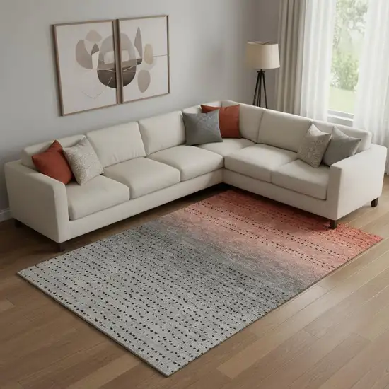 Rust Charcoal And Gray Abstract Washable Area Rug With UV Protection Photo 2