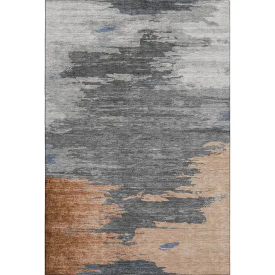 Rust Charcoal And Gray Abstract Washable Area Rug With UV Protection Photo 6