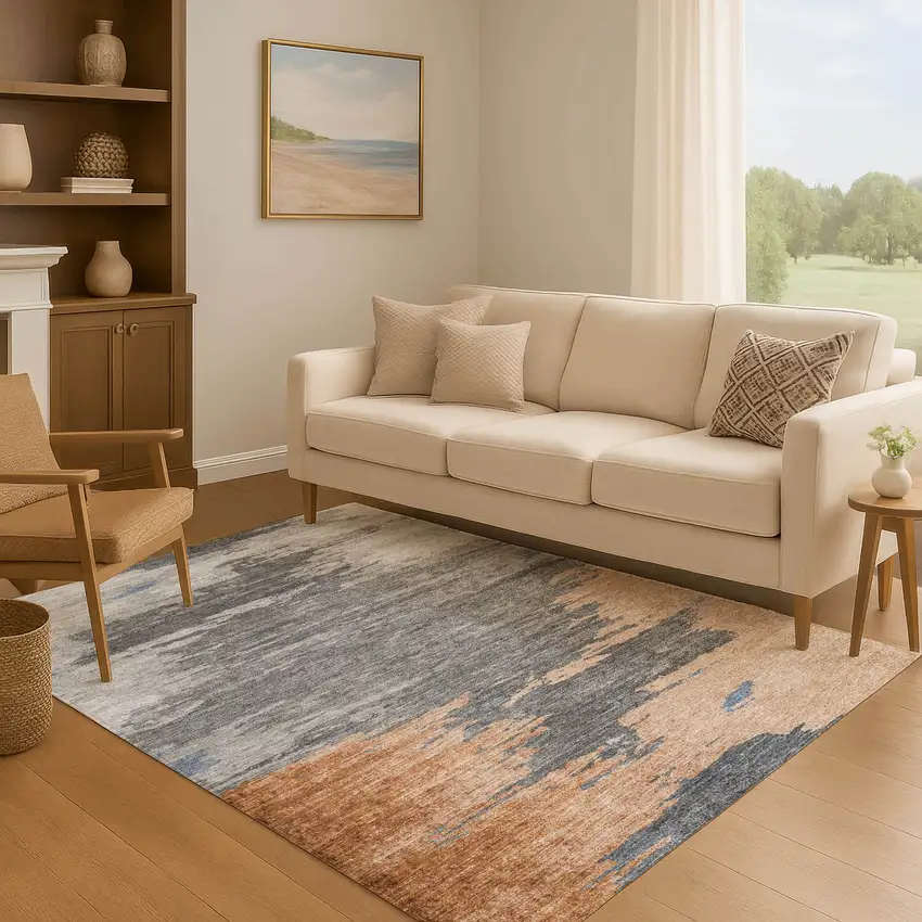 Rust Charcoal And Gray Abstract Washable Area Rug With UV Protection Photo 6