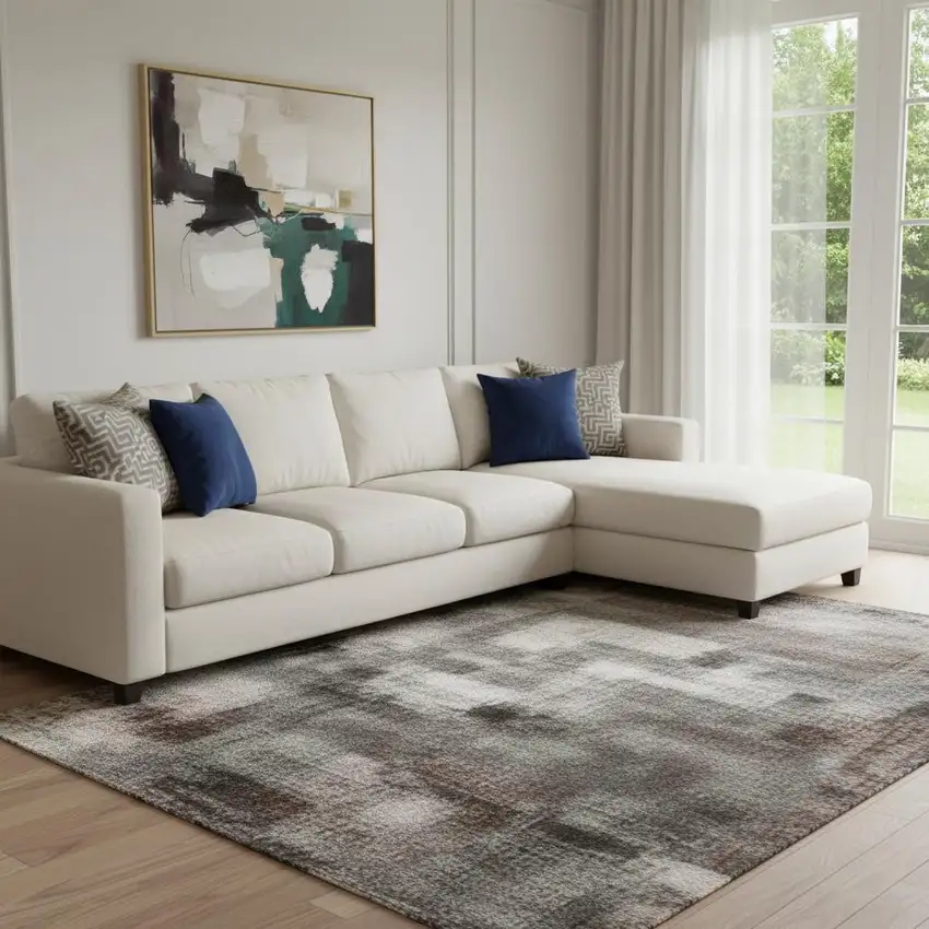 Rust Charcoal And Gray Abstract Washable Area Rug With UV Protection Photo 2