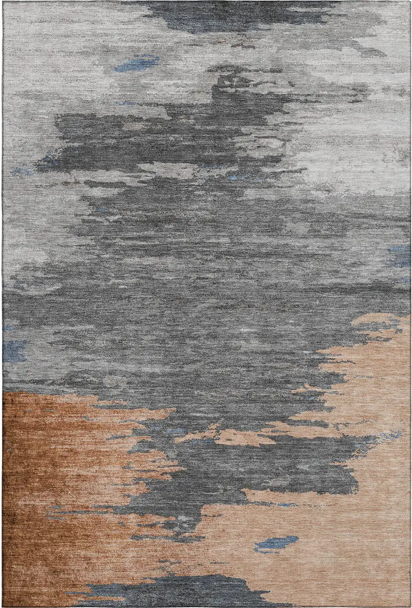 Rust Charcoal And Gray Abstract Washable Area Rug With UV Protection Photo 7