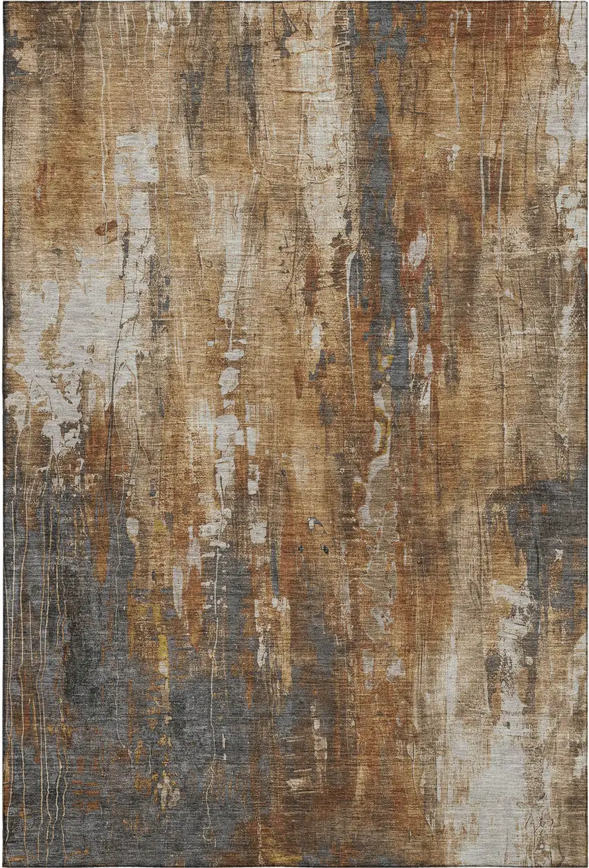 Rust Charcoal And Ivory Abstract Washable Area Rug With UV Protection Photo 3
