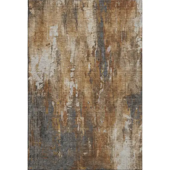 Rust Charcoal And Ivory Abstract Washable Area Rug With UV Protection Photo 3