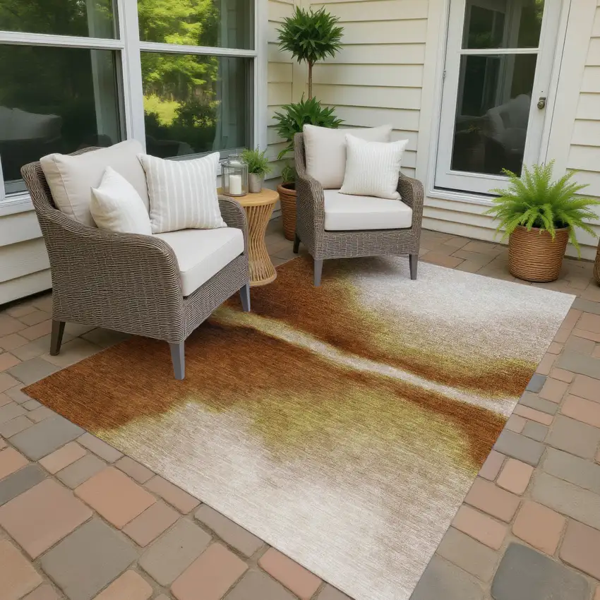 Rust Copper And Beige Abstract Washable Indoor Outdoor Area Rug Photo 6