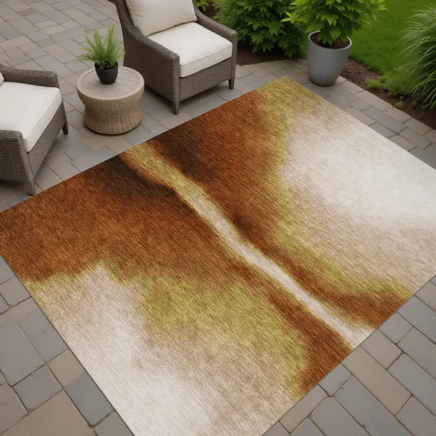 Rust Copper And Beige Abstract Washable Indoor Outdoor Area Rug Photo 8
