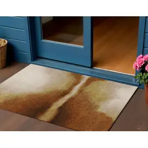 Photo of Rust Copper And Beige Abstract Washable Indoor Outdoor Area Rug